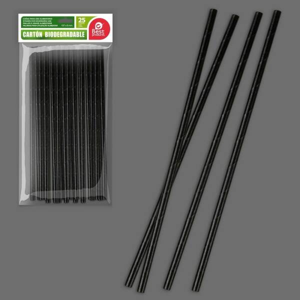 S/25 BLACK CARDBOARD STRAWS 197 X 6 MM