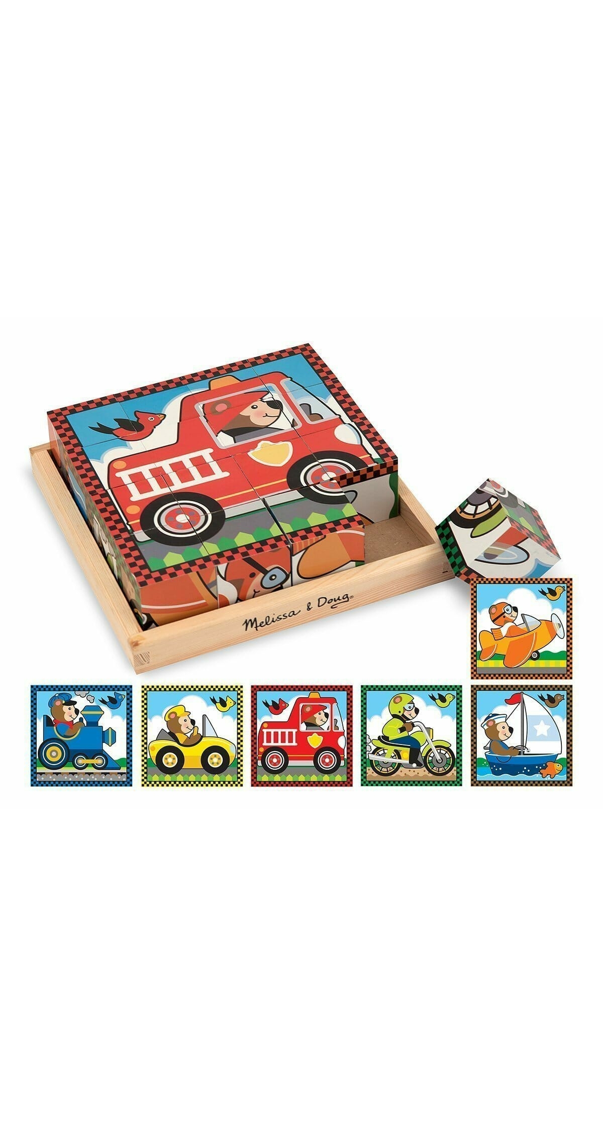 Melissa & Doug Vehicles Wooden Cube Puzzle 20cm x 20cm - 17pk