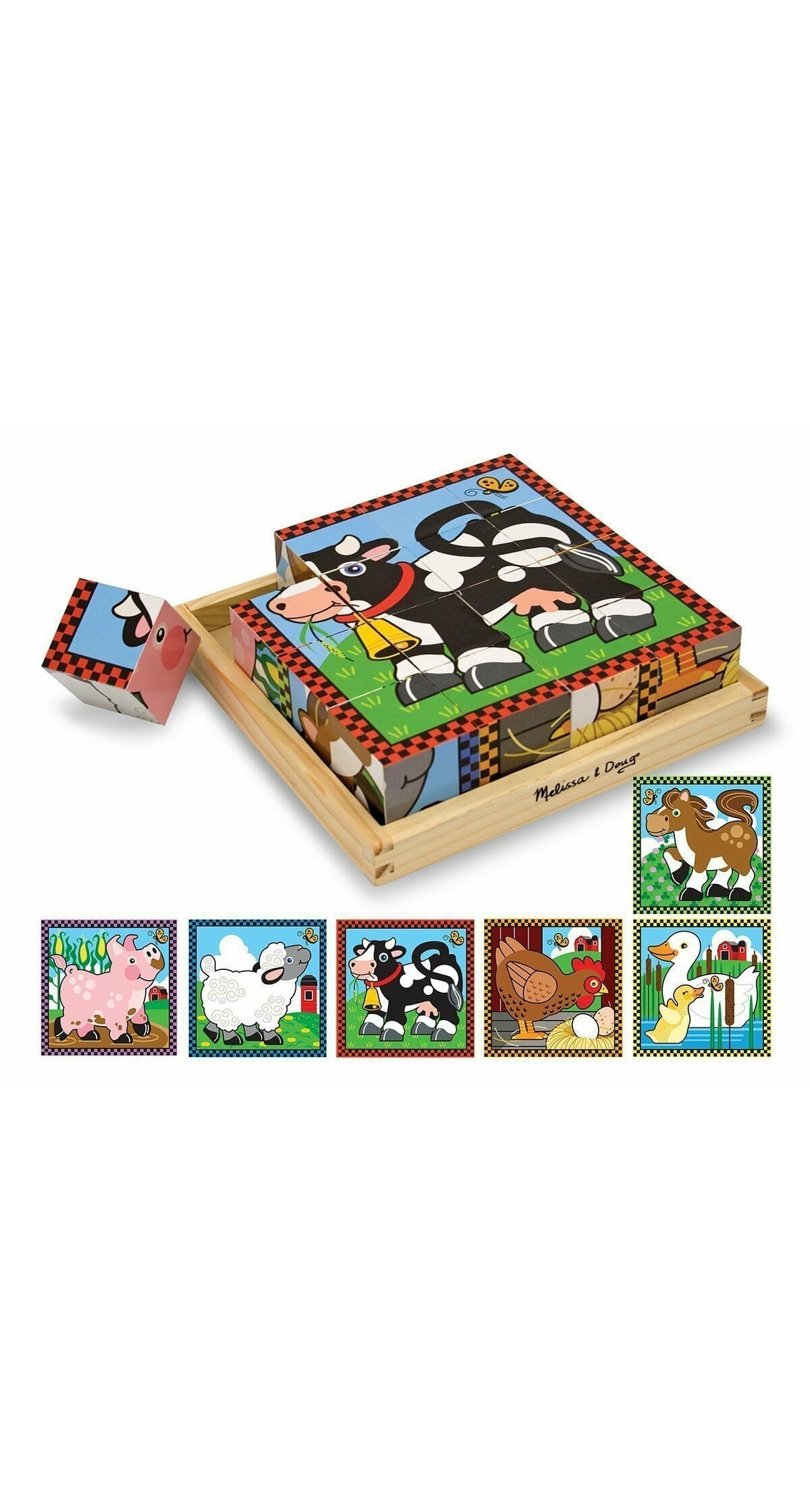 Melissa & Doug Farm Wooden Cube Puzzle 20cm x 20cm - 17 pk