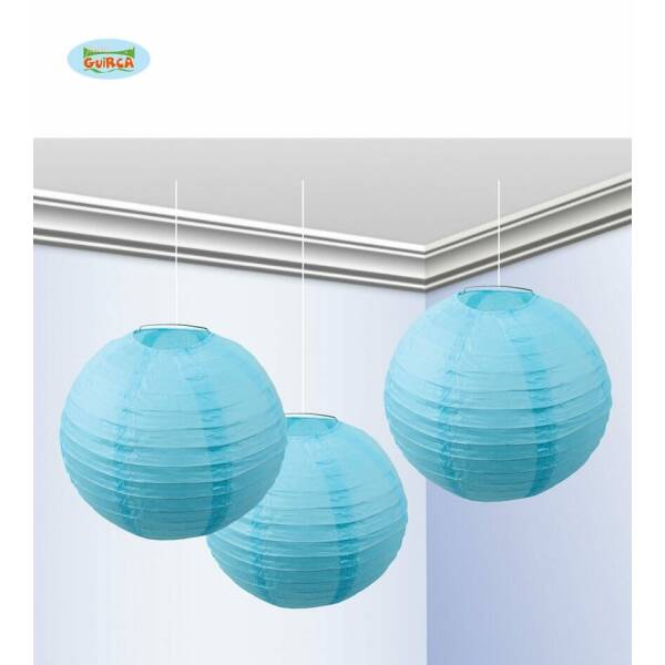 Light Blue Paper Lantern Decorations 25cm - 3pk