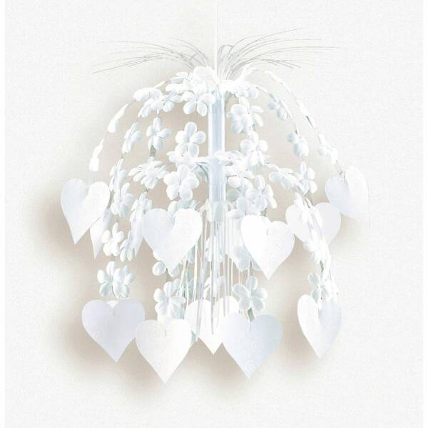 Cascade Hanging Decoration Flowers & Hearts White - 70cm