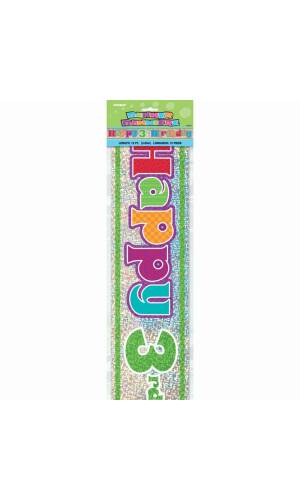 Happy 3rd Birthday Prism Banner - 12 ft