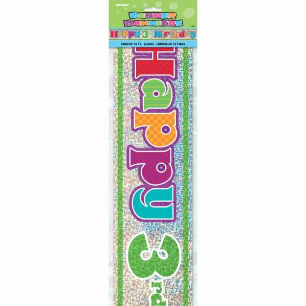 Happy 3rd Birthday Prism Banner - 12 ft