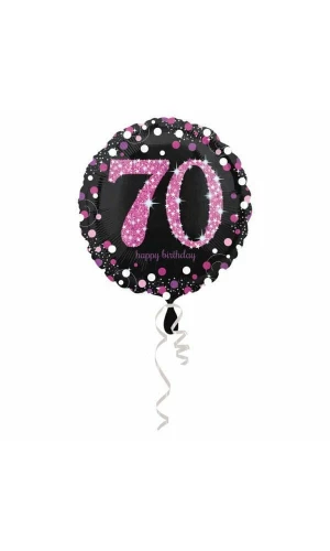 70 Happy Birthday Black/Pink Foil Balloon 18'' - 45cm