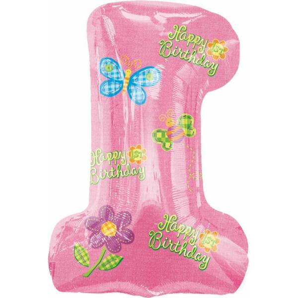 Hugs & Stitches 1st Birthday Girl Super Shape Foil Ballooon 19" x 28" (48cm x 71cm)
