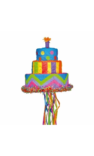 Celebration / Birthday Cake Pull Pinata - 27.3cm x 30.4cm x 27.3cm