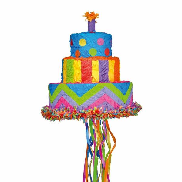 Celebration / Birthday Cake Pull Pinata - 27.3cm x 30.4cm x 27.3cm