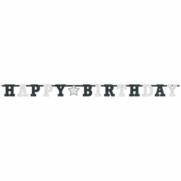 Black & White Prismatic Happy Birthday Letter Banner - 243.8cm x 16.5cm