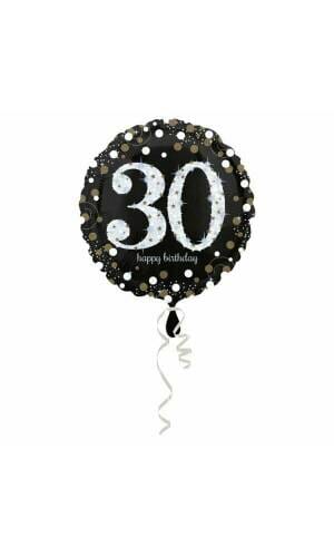 30 Happy Birthday Black Foil Balloon 18'' - 45cm