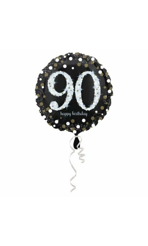 90 Happy Birthday Black/Silver Foil Balloon 18'' - 45cm
