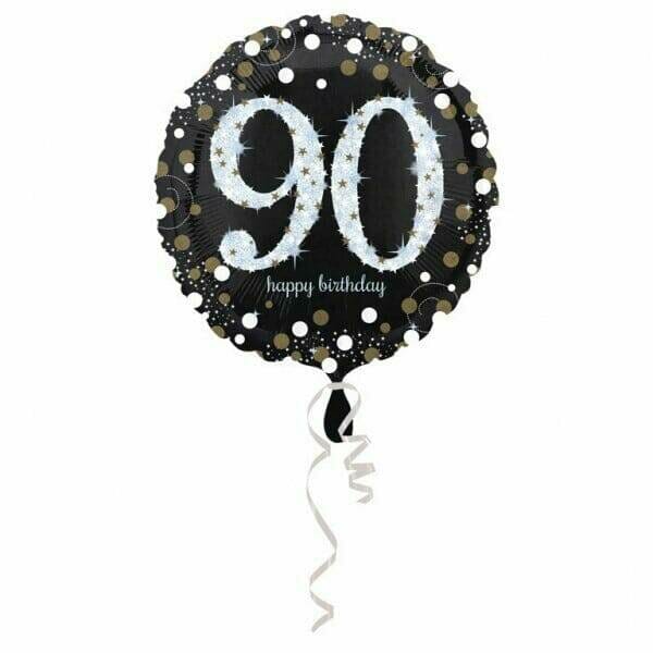 90 Happy Birthday Black/Silver Foil Balloon 18'' - 45cm