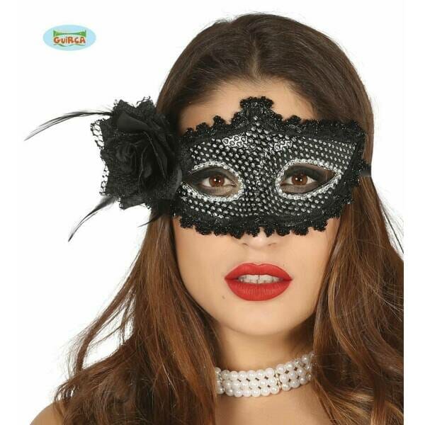 Black Mask With Jewels And Flower
