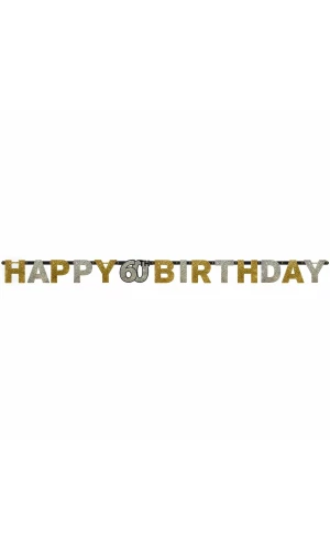 60th Gold Sparkling Celebration Paper Letter Banner - 2.13m