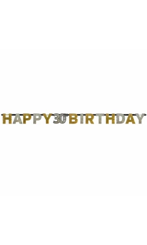 30th Gold Sparkling Celebration Paper Letter Banner - 2.13m