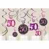 50th Pink Sparkling Celebration Hanging Swirl Decorations - 12pk