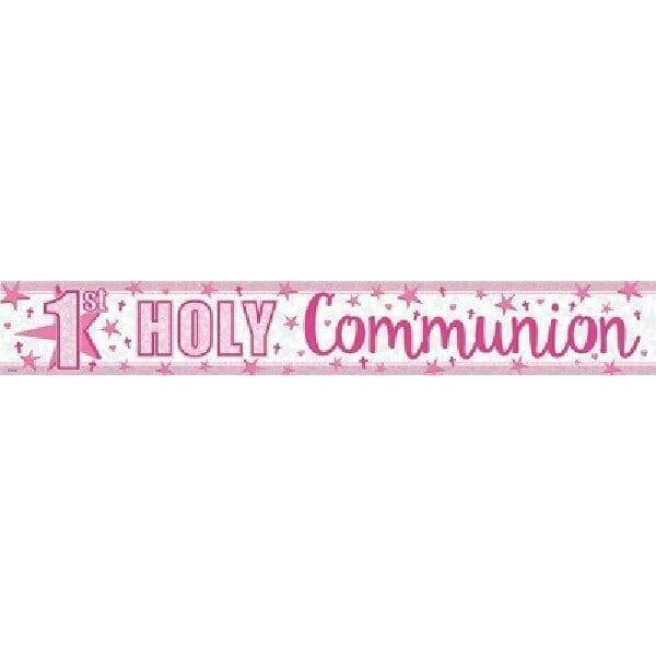 First Holy Communion Holographic Pink Banner 2.7m - 1pk