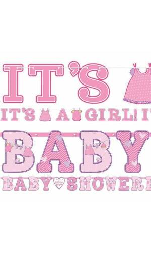 It's A Girl Baby Shower With Love Letter Banner - 2pcs
