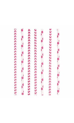 Bright Pink Dots & Chevron Paper Straws 19.5 cm - 24pk