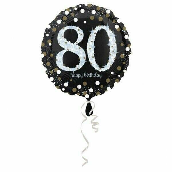80 Happy Birthday Black/Silver Foil Balloon 18'' - 45cm