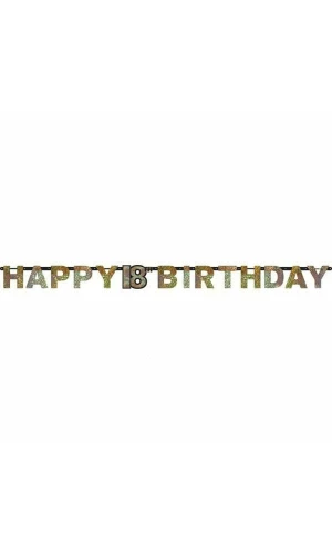18th Gold Sparkling Celebration Paper Letter Banner - 2.13m