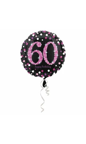 60 Happy Birthday Black/Pink Foil Balloon 18'' - 45cm