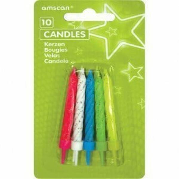 Candles Glitter Assorted with Holders (6.3cm) - 10pk