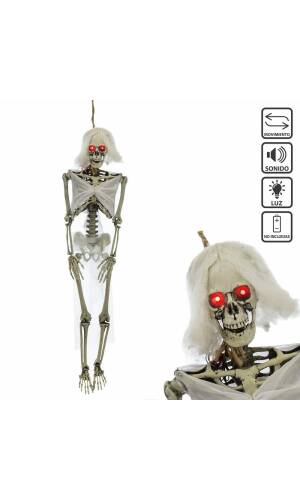 Hanging Skeleton Bride with Light Sound & Movement - 25x13x100cm