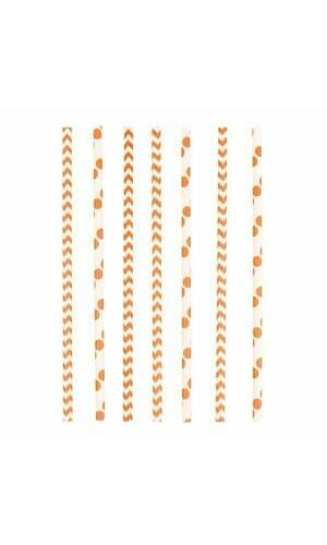 Orange Peal Dots & Chevron Paper Straws 19.5 cm - 24pk