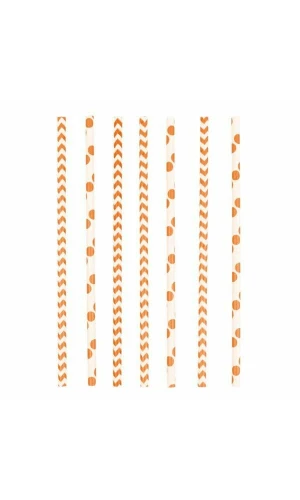 Orange Peal Dots & Chevron Paper Straws 19.5 cm - 24pk