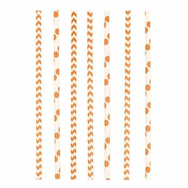 Orange Peal Dots & Chevron Paper Straws 19.5 cm - 24pk