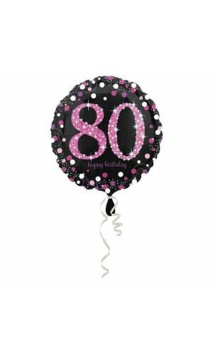80 Happy Birthday Black/Pink Foil Balloon 18'' - 45cm
