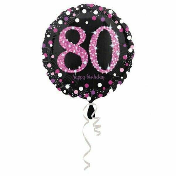 80 Happy Birthday Black/Pink Foil Balloon 18'' - 45cm