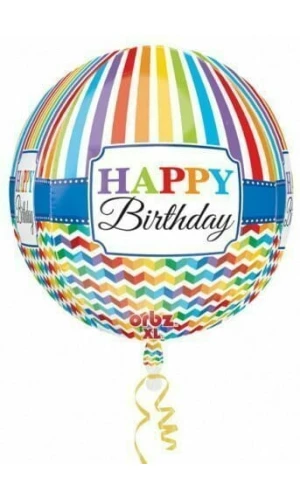 Stripe & Chevron Orbz Round Foil Balloon 15" x 16" (38cm x 40cm)