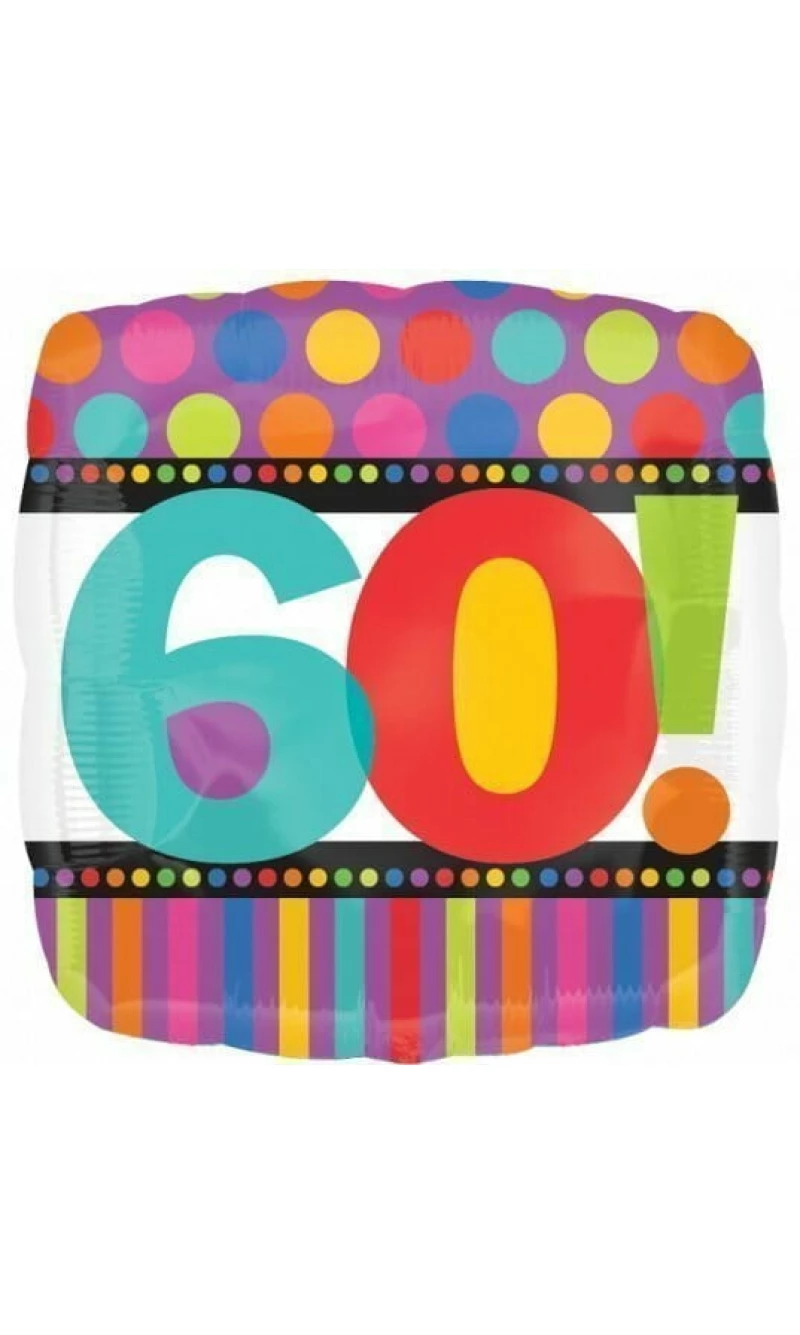 Birthday No.60 Dots & Stripes 18'' Foil Balloon (43cm)