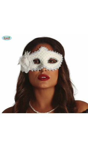 Venetian White Mask With Flower - Adult One Size