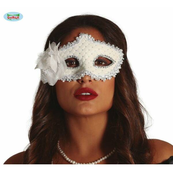 Venetian White Mask With Flower - Adult One Size