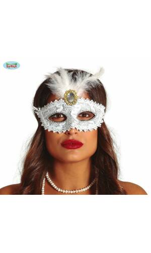 Venetian Feathered White Mask - Adult One Size
