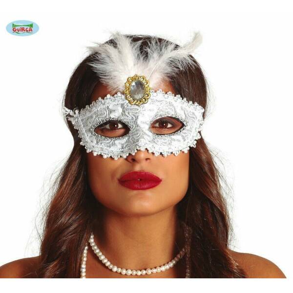 Venetian Feathered White Mask - Adult One Size
