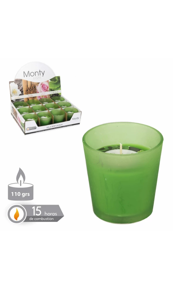 VELA TARRO CRISTAL PERFUMADA VERDE 7,50 X 7,50 CM