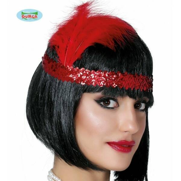 Charleston Red Headband with Feathers