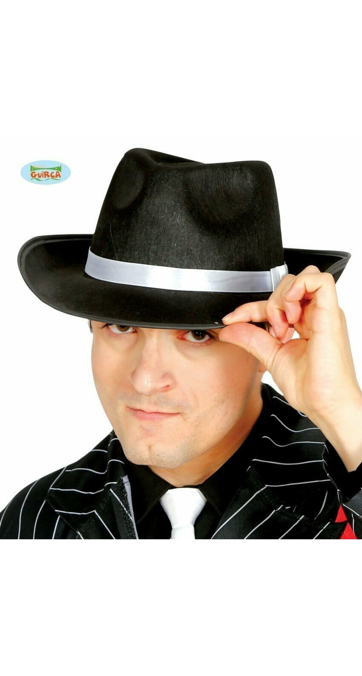 Black Gangster Hat With White Ribbon