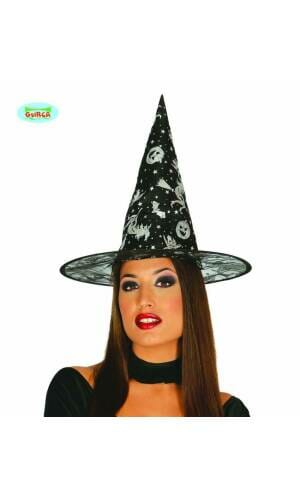Witch Black Hat with Spider Print - 40cm