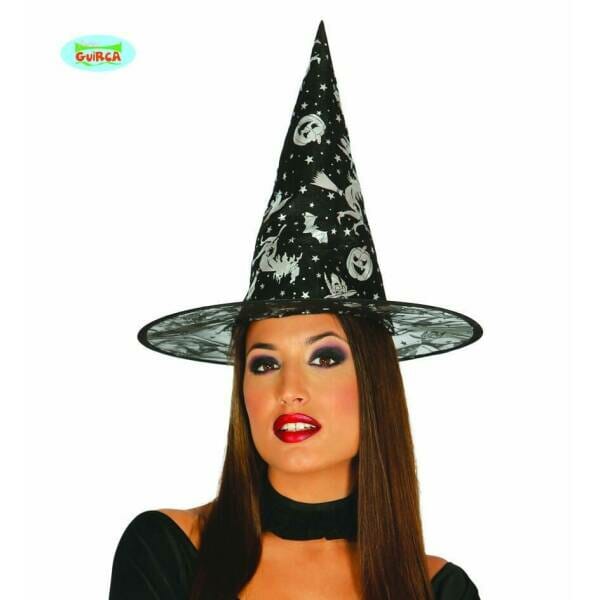 Witch Black Hat with Spider Print - 40cm