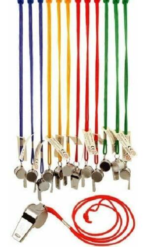 Silver Whistle With Assorted Lanyard Colours - 1pk