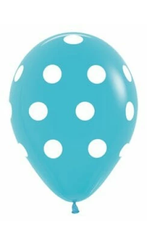 Fashion Solid - Carribean Blue with White Polka Dots 12" Balloon