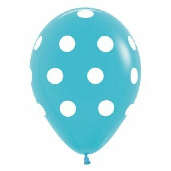 Fashion Solid - Carribean Blue with White Polka Dots 12" Balloon