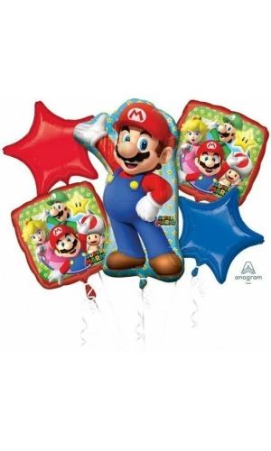 Super Mario Bros Foil Balloon Bouquet - 5pk