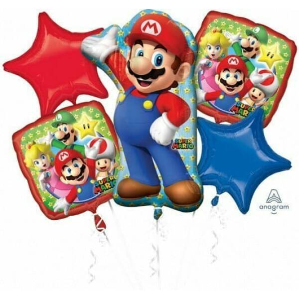 Super Mario Bros Foil Balloon Bouquet - 5pk