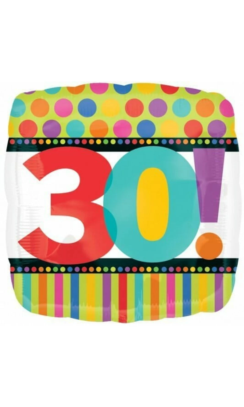 Birthday No.30 Dots & Stripes 18'' Foil Balloon (43cm)