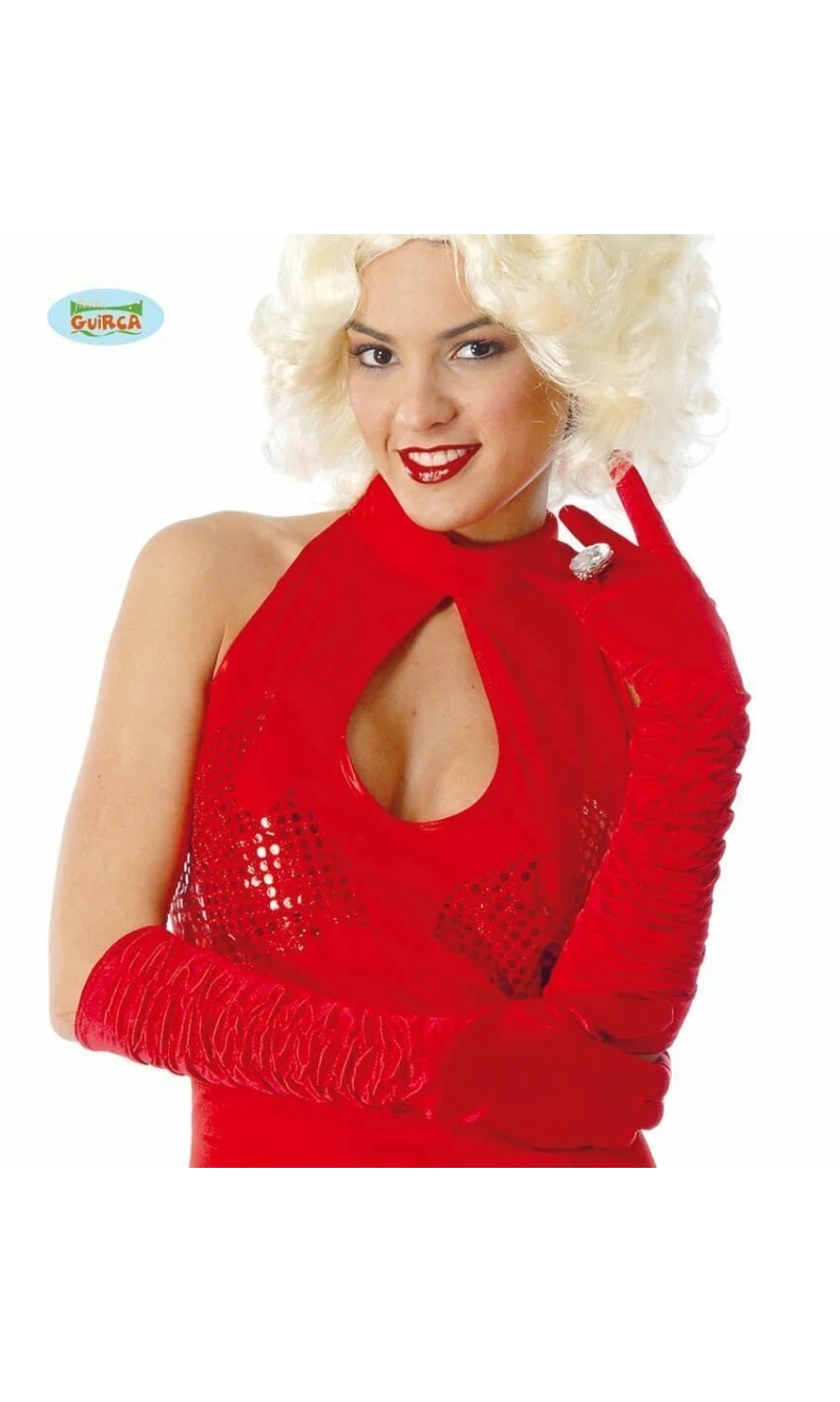 Creased Red Long Gloves 45cm - One Size